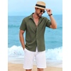 image:imageCOOFANDY Mens Cuban Guayabera Shirt Short Sleeve Casual Button Down Shirts Summer Beach Vacation ShirtsOlive Green
