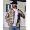 image:imageCOOFANDY Mens Flannel Shirts Casual Button Down Plaid Shirt Jacket Long Sleeve Fleece Shacket with PocketsKhaki