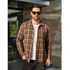 image:imageCOOFANDY Mens Flannel Shirts Casual Button Down Plaid Shirt Jacket Long Sleeve Fleece ShacketBrownwhite Plaid