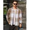 image:imageCOOFANDY Mens Flannel Shirts Casual Button Down Plaid Shirt Jacket Long Sleeve Fleece ShacketKhakiwhite Plaid
