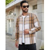image:imageCOOFANDY Mens Flannel Shirts Casual Button Down Plaid Shirt Jacket Long Sleeve Fleece ShacketKhakiwhite Plaid