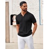 image:imageCOOFANDY Mens Knit Polo Shirts V Neck Textured Polo Shirts Short Sleeve Breathable Polo Casual Collared T Shirt Fashion TopsAll Black