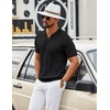 image:imageCOOFANDY Mens Knit Polo Shirts V Neck Textured Polo Shirts Short Sleeve Breathable Polo Casual Collared T Shirt Fashion TopsAll Black