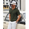 image:imageCOOFANDY Mens Knit Polo Shirts V Neck Textured Polo Shirts Short Sleeve Breathable Polo Casual Collared T Shirt Fashion TopsArmy Green