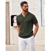 image:imageCOOFANDY Mens Knit Polo Shirts V Neck Textured Polo Shirts Short Sleeve Breathable Polo Casual Collared T Shirt Fashion TopsArmy Green