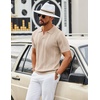 image:imageCOOFANDY Mens Knit Polo Shirts V Neck Textured Polo Shirts Short Sleeve Breathable Polo Casual Collared T Shirt Fashion TopsBchampagne