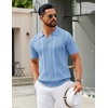 image:imageCOOFANDY Mens Knit Polo Shirts V Neck Textured Polo Shirts Short Sleeve Breathable Polo Casual Collared T Shirt Fashion TopsBlight Blue