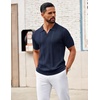 image:imageCOOFANDY Mens Knit Polo Shirts V Neck Textured Polo Shirts Short Sleeve Breathable Polo Casual Collared T Shirt Fashion TopsBnavy Blue