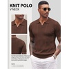 image:imageCOOFANDY Mens Knit Polo Shirts V Neck Textured Polo Shirts Short Sleeve Breathable Polo Casual Collared T Shirt Fashion TopsBrown