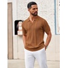 image:imageCOOFANDY Mens Knit Polo Shirts V Neck Textured Polo Shirts Short Sleeve Breathable Polo Casual Collared T Shirt Fashion TopsCaramel