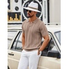 image:imageCOOFANDY Mens Knit Polo Shirts V Neck Textured Polo Shirts Short Sleeve Breathable Polo Casual Collared T Shirt Fashion TopsKhaki