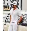 image:imageCOOFANDY Mens Knit Polo Shirts V Neck Textured Polo Shirts Short Sleeve Breathable Polo Casual Collared T Shirt Fashion TopsWhite
