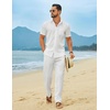 image:imageCOOFANDY Mens Linen Sets 2 Piece Beach Outfit Casual Short Sleeve Button Down Shirts Loose Pants Summer Vacation OutfitsAwhite
