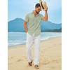 image:imageCOOFANDY Mens Linen Sets 2 Piece Beach Outfit Casual Short Sleeve Button Down Shirts Loose Pants Summer Vacation OutfitsLight Green ShirtWhite Pants