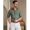 image:imageCOOFANDY Mens Long Sleeve Button Down Shirt Wrinkle Free Untucked Dress Shirt Casual Denim ShirtArmy Green