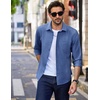 image:imageCOOFANDY Mens Long Sleeve Button Down Shirt Wrinkle Free Untucked Dress Shirt Casual Denim ShirtDeep Blue