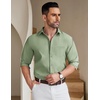 image:imageCOOFANDY Mens Long Sleeve Button Down Shirt Wrinkle Free Untucked Dress Shirt Casual Denim ShirtLight Green