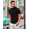 image:imageCOOFANDY Mens Mock Turtleneck Sweater Short Sleeve Slim Fit Turtle Neck Sweaters Casual Basic Tee Ribbed Knit Pullover Tops2 PackblackWhite