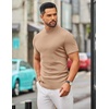 image:imageCOOFANDY Mens Mock Turtleneck Sweater Short Sleeve Slim Fit Turtle Neck Sweaters Casual Basic Tee Ribbed Knit Pullover TopsKhaki