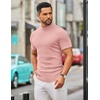 image:imageCOOFANDY Mens Mock Turtleneck Sweater Short Sleeve Slim Fit Turtle Neck Sweaters Casual Basic Tee Ribbed Knit Pullover TopsPink