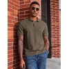 image:imageCOOFANDY Mens Polo Shirts Short Sleeve Cotton Pique Casual Button T Shirts Classic Fit Collared Golf ShirtsOlive Green