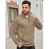 image:imageCOOFANDY Mens Quarter Zip Sweatshirt Long Sleeve Casual Waffle Pullover Hoodies with PocketKhaki