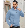 image:imageCOOFANDY Mens Quarter Zip Sweatshirt Long Sleeve Casual Waffle Pullover Hoodies with PocketLight Blue