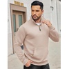image:imageCOOFANDY Mens Quarter Zip Sweatshirt Long Sleeve Casual Waffle Pullover Hoodies with PocketLight Khaki