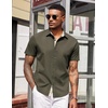 image:imageCOOFANDY Mens Short Sleeve Button Down Shirts Casual Summer Dress Untucked ShirtsA  Plaid Collar Army Green