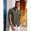 image:imageCOOFANDY Mens Short Sleeve Button Down Shirts Casual Summer Dress Untucked ShirtsA  Plaid Collar Army Green