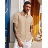 image:imageCOOFANDY Mens Short Sleeve Button Down Shirts Casual Summer Dress Untucked ShirtsA  Plaid Collar Beige
