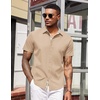 image:imageCOOFANDY Mens Short Sleeve Button Down Shirts Casual Summer Dress Untucked ShirtsA  Plaid Collar Beige