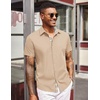 image:imageCOOFANDY Mens Short Sleeve Button Down Shirts Casual Summer Dress Untucked ShirtsA  Plaid Collar Beige