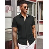 image:imageCOOFANDY Mens Short Sleeve Button Down Shirts Casual Summer Dress Untucked ShirtsA  Plaid Collar Black