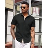 image:imageCOOFANDY Mens Short Sleeve Button Down Shirts Casual Summer Dress Untucked ShirtsA  Plaid Collar Black