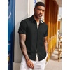 image:imageCOOFANDY Mens Short Sleeve Button Down Shirts Casual Summer Dress Untucked ShirtsA  Plaid Collar Black