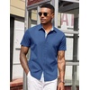 image:imageCOOFANDY Mens Short Sleeve Button Down Shirts Casual Summer Dress Untucked ShirtsA  Plaid Collar Blue