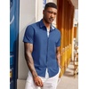 image:imageCOOFANDY Mens Short Sleeve Button Down Shirts Casual Summer Dress Untucked ShirtsA  Plaid Collar Blue
