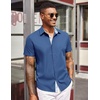image:imageCOOFANDY Mens Short Sleeve Button Down Shirts Casual Summer Dress Untucked ShirtsA  Plaid Collar Blue