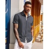 image:imageCOOFANDY Mens Short Sleeve Button Down Shirts Casual Summer Dress Untucked ShirtsA  Plaid Collar Dark Grey