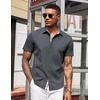 image:imageCOOFANDY Mens Short Sleeve Button Down Shirts Casual Summer Dress Untucked ShirtsA  Plaid Collar Dark Grey