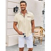 image:imageCOOFANDY Mens Short Sleeve Button Down Shirts Casual Wrinkle Free Dress Shirt Plaid Collar Summer ShirtsBeige