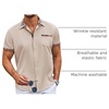 image:imageCOOFANDY Mens Short Sleeve Button Down Shirts Casual Wrinkle Free Dress Shirt Plaid Collar Summer ShirtsKhaki