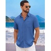 image:imageCOOFANDY Mens Short Sleeve Casual Button Down Shirts Summer Beach Wedding Textured Linen Shirt for MenBlue
