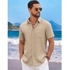 image:imageCOOFANDY Mens Short Sleeve Casual Button Down Shirts Summer Beach Wedding Textured Linen Shirt for MenKhaki