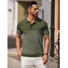 image:imageCOOFANDY Mens Short Sleeve Polo Shirts Vintage Knitted Shirt Casual Button Down Golf ShirtsArmy Green White Stripes