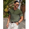 image:imageCOOFANDY Mens Short Sleeve Polo Shirts Vintage Knitted Shirt Casual Button Down Golf ShirtsArmy Green White Stripes