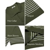 image:imageCOOFANDY Mens Short Sleeve Polo Shirts Vintage Knitted Shirt Casual Button Down Golf ShirtsArmy Green White Stripes