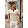 image:imageCOOFANDY Mens Short Sleeve Polo Shirts Vintage Knitted Shirt Casual Button Down Golf ShirtsBeige Brown Stripes