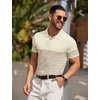 image:imageCOOFANDY Mens Short Sleeve Polo Shirts Vintage Knitted Shirt Casual Button Down Golf ShirtsBeige Caramel Stripes